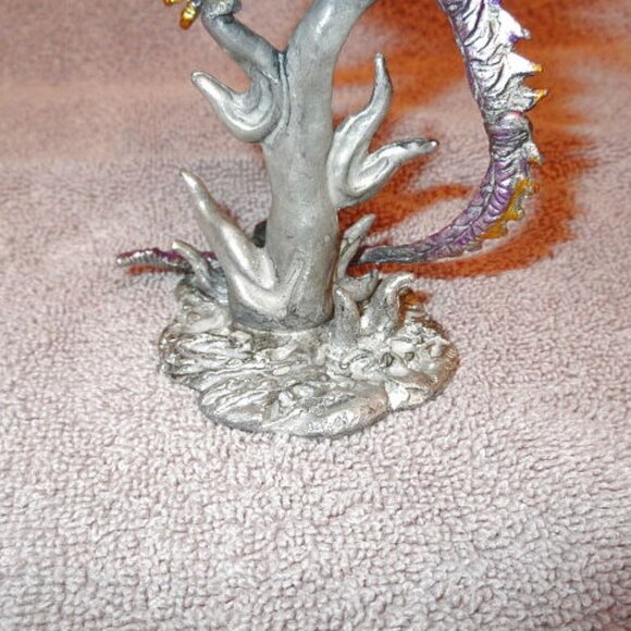 Pewter Dragon Iridescent 2 Headed Serpent Heart Crystal Winged Fantasy Figurine - Picture 8 of 11